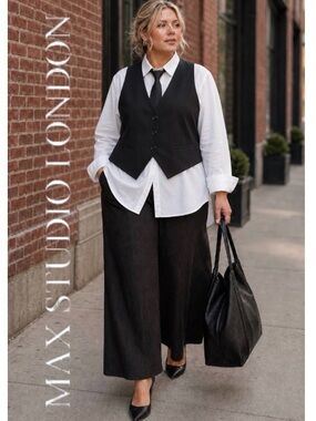 1X Max Studio London Black Easy Wide Leg Trousers, New With Tags